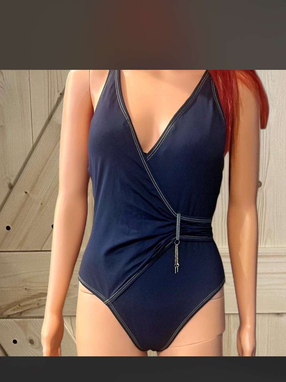 Anne Cole Navy Faux-Wrap One-Piece Swimsuit